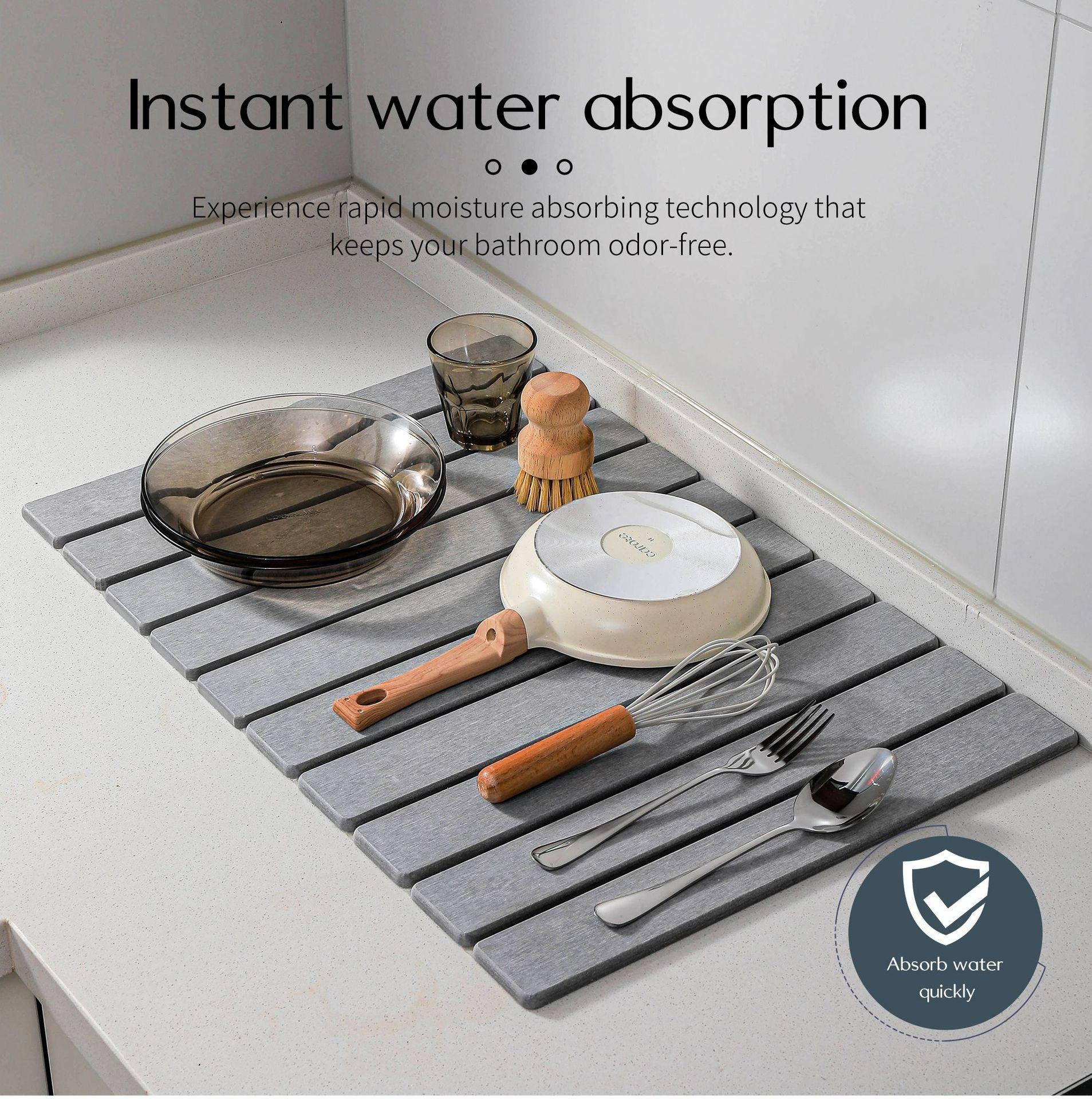 collapsible stone dish drying mat – large, quick dry & space saving